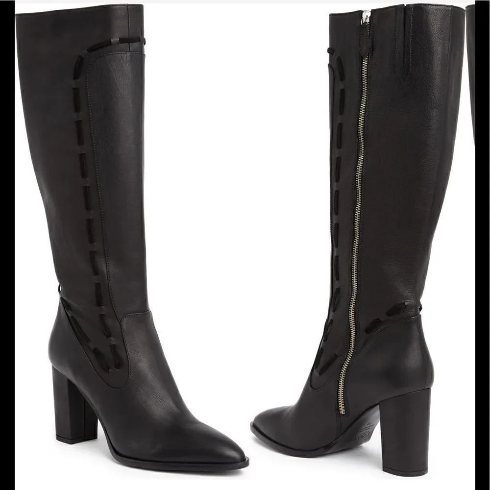 Sylven New York Women’s straps tall leather boot in black Sz 11, new in box